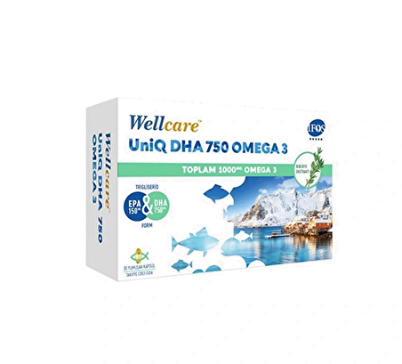 Wellcare UniQ DHA 750 Omega 3 1000 mg Takviye Edici Gıda 30 Yumuşak Kapsül