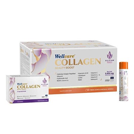 Wellcare Collagen Beauty Plus 5500 Mg Frenk Üzümü & Portakal Likit 30 Tüp X 40 Ml 