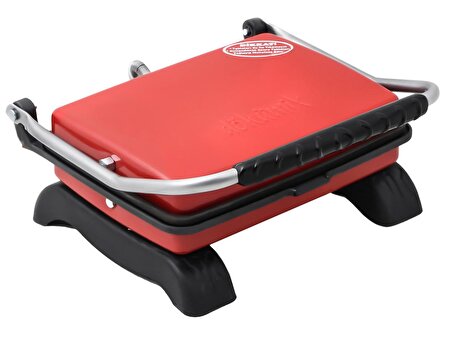 Organik Pik Demir Döküm Kaplamasız & Anti Kanserojen Ev Tipi Tost Makinası DKMX RED 1800W + Fırça