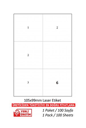 PİA Lazer Etiket tw-2303 100 A4 Sayfa Laser Etiket 105 X 99 mm Boyutunda 1 A4 Sayfada 6 Etiket