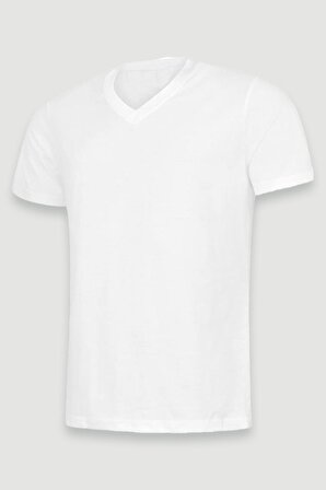 Erkek Slim Fit V %100 Pamuk Kısa Kollu Tişört