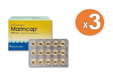 Marincap Omega 3 500 mg 60 Kapsül Balık Yağı Konsantresi 500 Mg 60 x 3'lü Paket