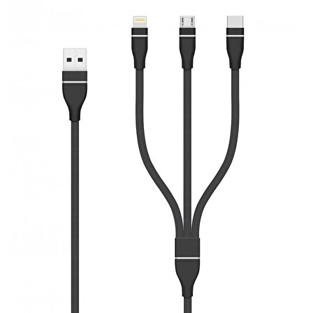 UC-711 1.2M 2.1A 3in1 USB Hasır Kablo - Siyah