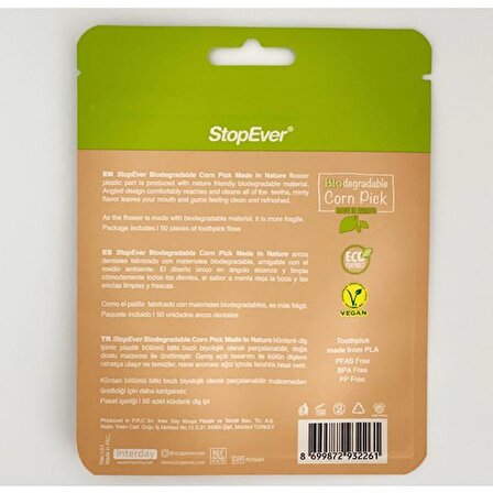 Stopever Biodegradable Corn Pick-Vegan Kürdanlı Diş Ipi - 1X50 Adet