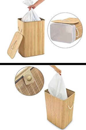Çamaşır Sepeti Bambu Dikdörtgen Katlanabilir Kirli Sepeti