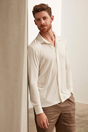 Beyaz Fersatile & More Doğal Modal Uzun Kollu Erkek Gömlek | L