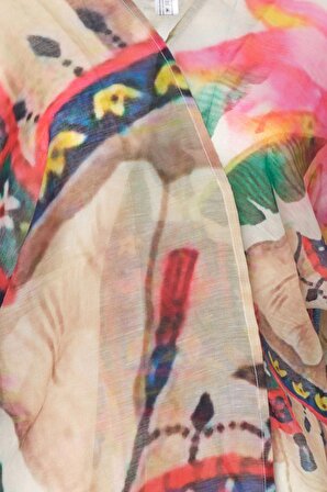 Renkli İpekli Renkli Desenli Kısa Tunik Kimono | Std