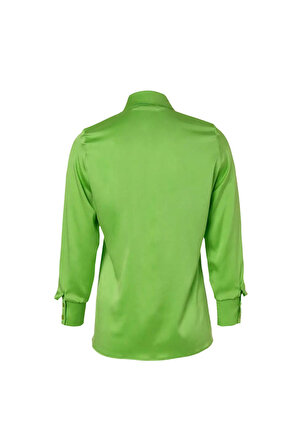 Yeşil Saf İpek Audrey Uzun Kollu Gömlek | M