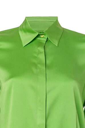Yeşil Saf İpek Audrey Uzun Kollu Gömlek | S