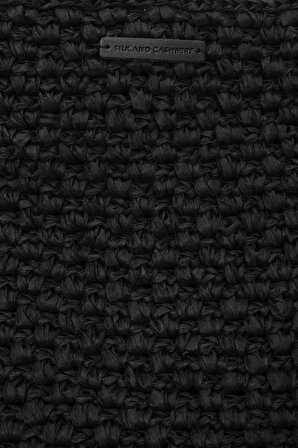 Siyah Nina Renkli Çizgili Rafya Çanta 47x27x13cm | Std