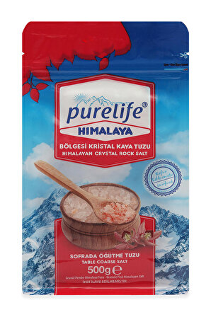 Purelife Himalaya Tuzu Granül (Sofrada Öğütme) Pembe 500g / Doğal Tuz / Rafine Edilmemiş Kristal Kaya Tuzu / Pembe Tuz