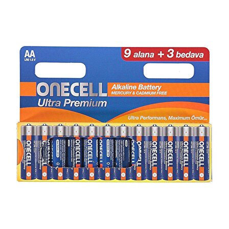 Onecell Ultra Premium Alkalin AA Boy Pil 9+3