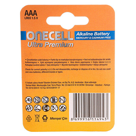 Onecell Ultra Premium Alkalin AAA Boy Pil 4lü