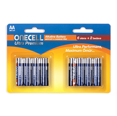 Onecell Ultra Premium Alkalin AA Boy Pil 8li