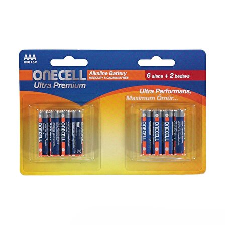 Onecell Ultra Premium Alkalin AAA Boy Pil 8li