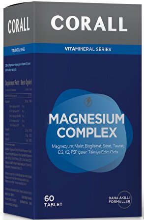 Magnesium Complex 60 Tablet; Magnezyum Sitrat-malat-bisglisinat-taurat-oksit + Vitamin D3-k2-p5p