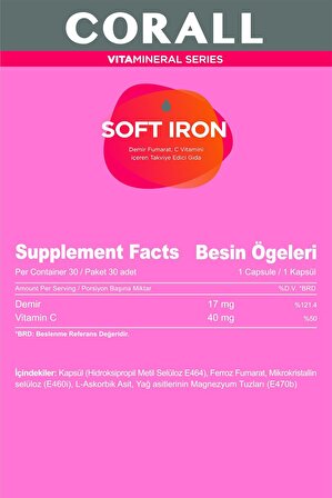 Soft Iron 30 Kapsül (Demir Fumarat ve C Vitamini)