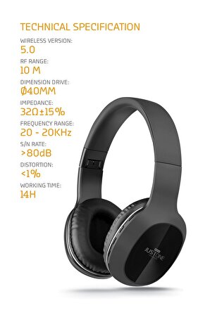 Justone Kulak Üstü Bluetooth Kulaklık iOS & Android Uyumlu Micro SD & AUX Girişli