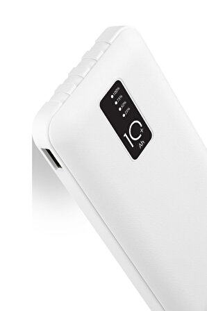 TX108 Beyaz Dijital Göstergeli Ekstra Kablolu 4 Çıkışlı 10.000 mAh (Gerçek 10.000 mAh Garantili) Powerbank