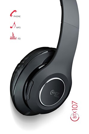 BTX107 Kulak Üstü Bluetooth Kulaklık Siyah iOS & Android Uyumlu AUX Girişli