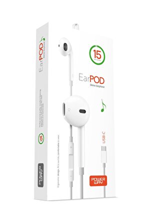 Powerway EardPod iPhone 15 Type-C Kulaklık Usb-C Tüm Cihazlar İle Uyumlu