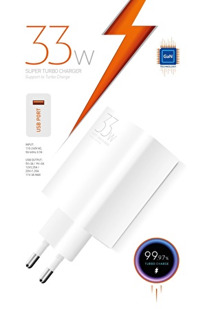 Powerway M33 Süper Turbo 33W Hızlı Şarj Adaptörü Gan Teknoloji Usb Şarj Başlığı Universal Uyumluk