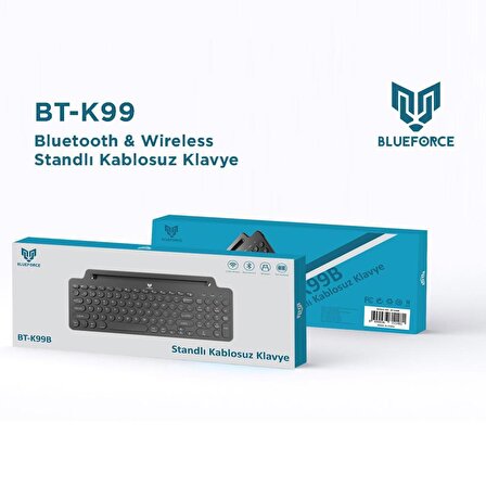 Blueforce 2.4 Ghz Wireless Bluetooth v5.0 Standlı Kablosuz Klavye Siya