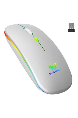 Blueforce V5.0 Bluetooth & Wireless 2,4ghz Sessiz Kablosuz Mouse Gümüş