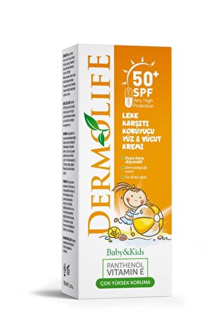 Dermolife Çocuk Leke Karşıtı Koruyucu Yüz ve Vücut Güneş Kremi SPF50 100 ml
