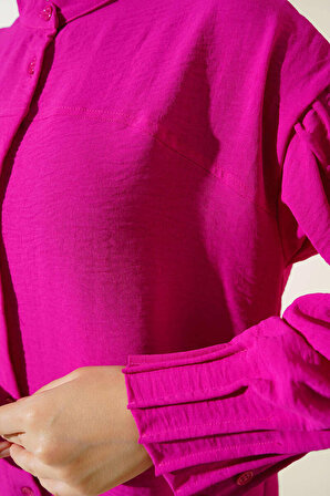 Kadın Gömlek Büzgü Detaylı Basic Aerobin Gömlek Pembe
