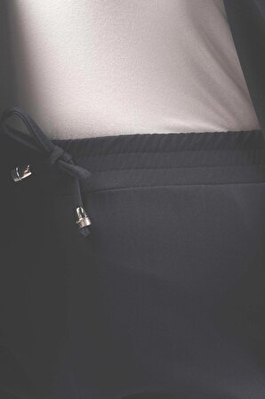 Kadın Havuç Pantolon Bel Lastikli Dar Kalıp Bağcık Detaylı Pantolon Lacivert