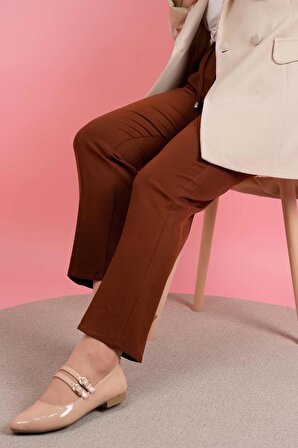 Kadın Havuç Pantolon Bel Lastikli Dar Kalıp Bağcık Detaylı Pantolon Kahverengi