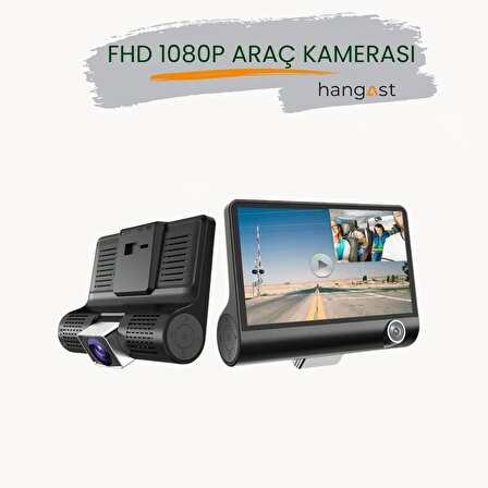 Hangast Hc-006 4'' 1080p Araç Içi 3 Kameralı Gece Görüşlü g-sensör Geri Görüş Kameralı Yol Kayıt Kamerası