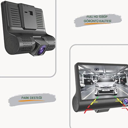 Hangast Hc-006 4'' 1080p Araç Içi 3 Kameralı Gece Görüşlü g-sensör Geri Görüş Kameralı Yol Kayıt Kamerası