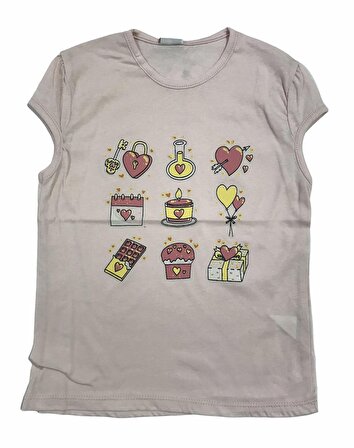 Winimo T-Shirt Süprem Kalp Pasta Kalp Baskılı Pembe