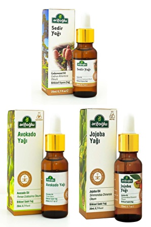 Arifoğlu Tropikal Aromaterapi Seti: Avokado Yağı 20 ml + Jojoba Yağı 20 ml + Sedir Ağacı Yağı 20 ml