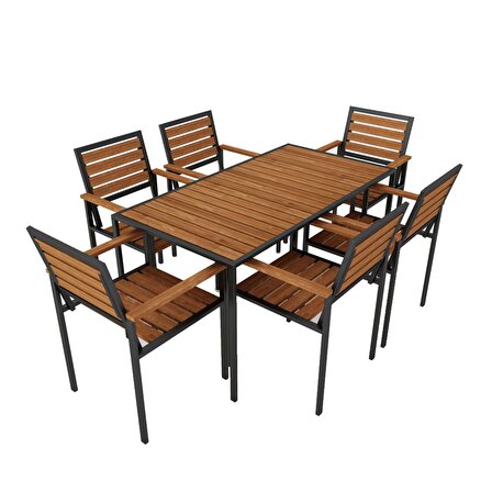 Woodesk Alaca Masif Ahşap Bahçe Masa + 6 Sandalye Takım CPT7707-150