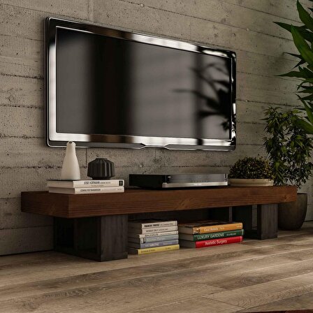 Woodesk Masif Ağaç Ceviz Renk 150x40 TV Sehpası CPT8006-150