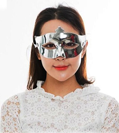 Gümüş Renk Kostüm Partisi Ekstra Parlak Balo Maskesi 15x10 cm (44DEX34)