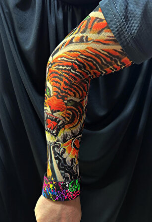 Giyilebilir Kol Dövmesi Çorap Dövme 3D Kaplan Baskılı Kol Bacak Dövme 2 Adet Model 19 (4434)