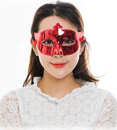 Kırmızı Renk Kostüm Partisi Ekstra Parlak Balo Maskesi 15x10 cm (44DEX34)