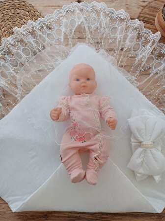 Yenidoğan Yakamoz Kumru Model Dantelli Taşlı Fiyonk Bebek Battaniyesi Kundak