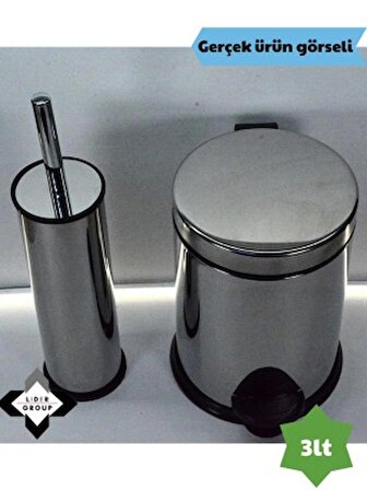 PASLANMAZ Krom Akıllı Klozet Fırçası & 3lt Pedallı Çöp Kovası Set