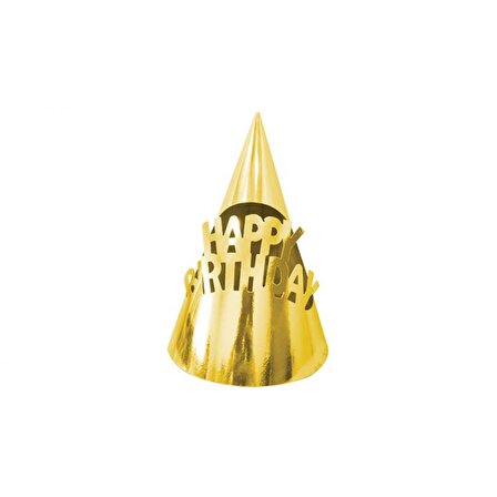 Metalize Gold Happy Bırthday Karton Şapka 4 Adet