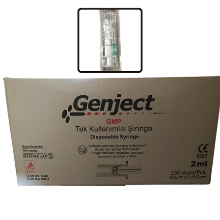 GENJECT - 2 ML 2PARÇA YEŞİL KISA İĞNELİ 16MM VETERİNER ENJEKTÖRÜ - 250 ADET