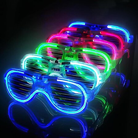 Glow Model 3 Farklı Fonksiyonlu Işıklı Panjur Parti Gözlüğü Karışık Renk 12 Adet (4434)