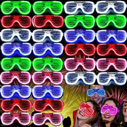 Glow Model 3 Farklı Fonksiyonlu Işıklı Panjur Parti Gözlüğü Karışık Renk 12 Adet (4434)
