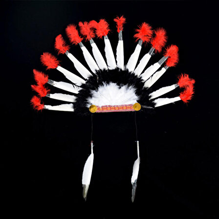 Beyaz Tüylü Siyah Kırmızı Büyük Hintli Kızılderili Başlığı (4434)