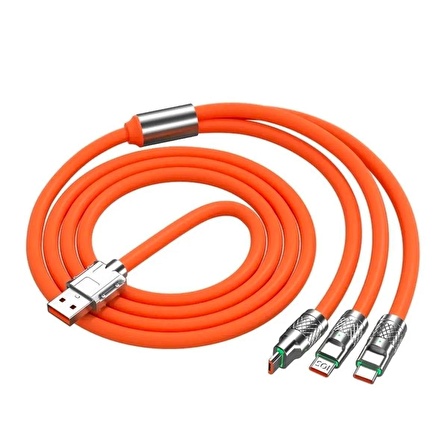 3 in 1 Type-C + Micro Usb + Lightning Hızlı Şarj Kablosu Silikon Kablo 1 Metre Opp Ambalaj (4434)