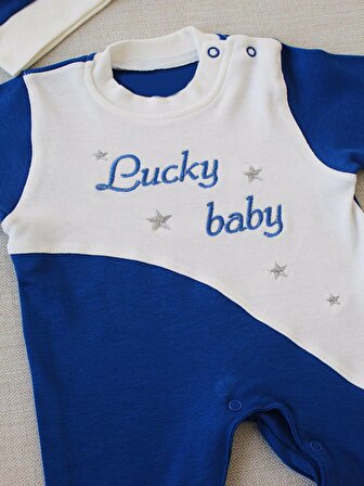0-3 3-6 Ay Lucky Baby Nakışlı Es Çizgi Boy Şapkalı Erkek Bebek Tulumu